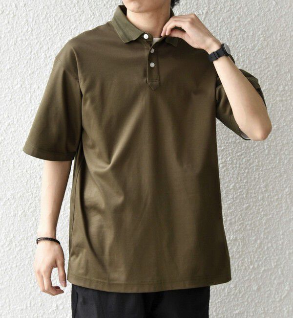 SHIPS any「SHIPS any:〈接触冷感/遮熱/UVカット〉COOL TOUCH スムース デザイン リブ 半袖 ポロシャツ◇」|Tシャツ・カットソー|オリーブ