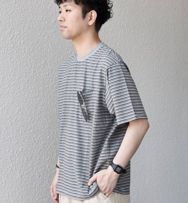 SHIPS any「SHIPS any:〈接触冷感〉マルチ ボーダー ポケット Tシャツ◇」|Tシャツ・カットソー|