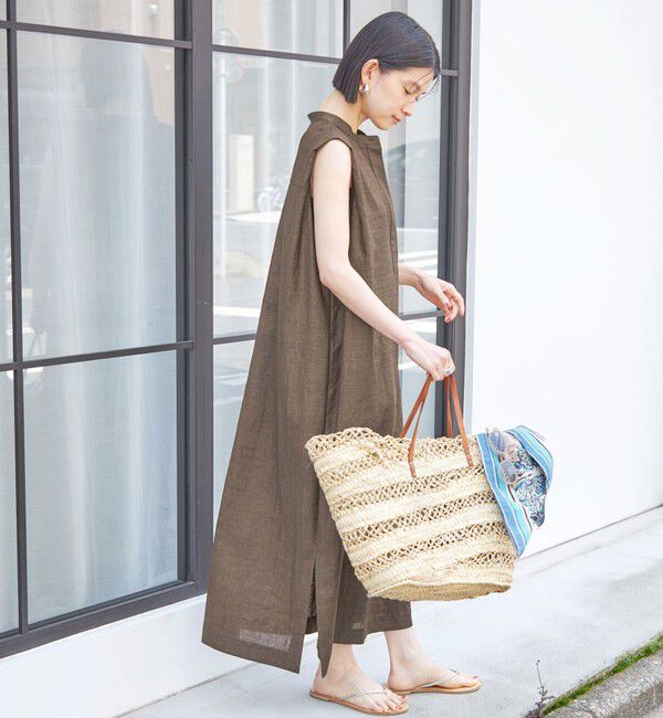 SHIPS for women「〈接触冷感/UVカット/吸水速乾/洗濯機可能〉SUUSUU タック スリーブ ワンピース」|ワンピース|ブラウン