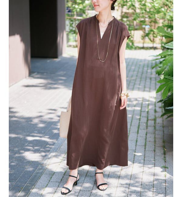 SLOBE IENA「リネン混キーネックコクーンワンピース」|ワンピース|
