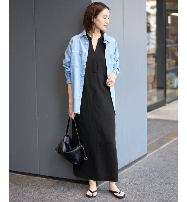 SLOBE IENA「リネン混キーネックコクーンワンピース」|ワンピース|
