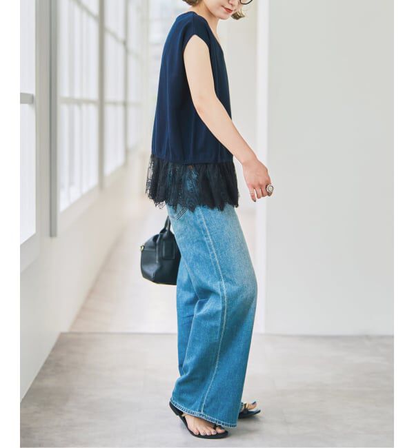 Spick and Span「《手洗い可》レースドッキング2WAYフレンチスリーブニットプルオーバー」|ニット・セーター|