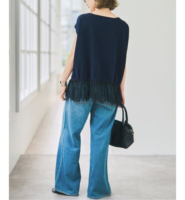Spick and Span「《手洗い可》レースドッキング2WAYフレンチスリーブニットプルオーバー」|ニット・セーター|