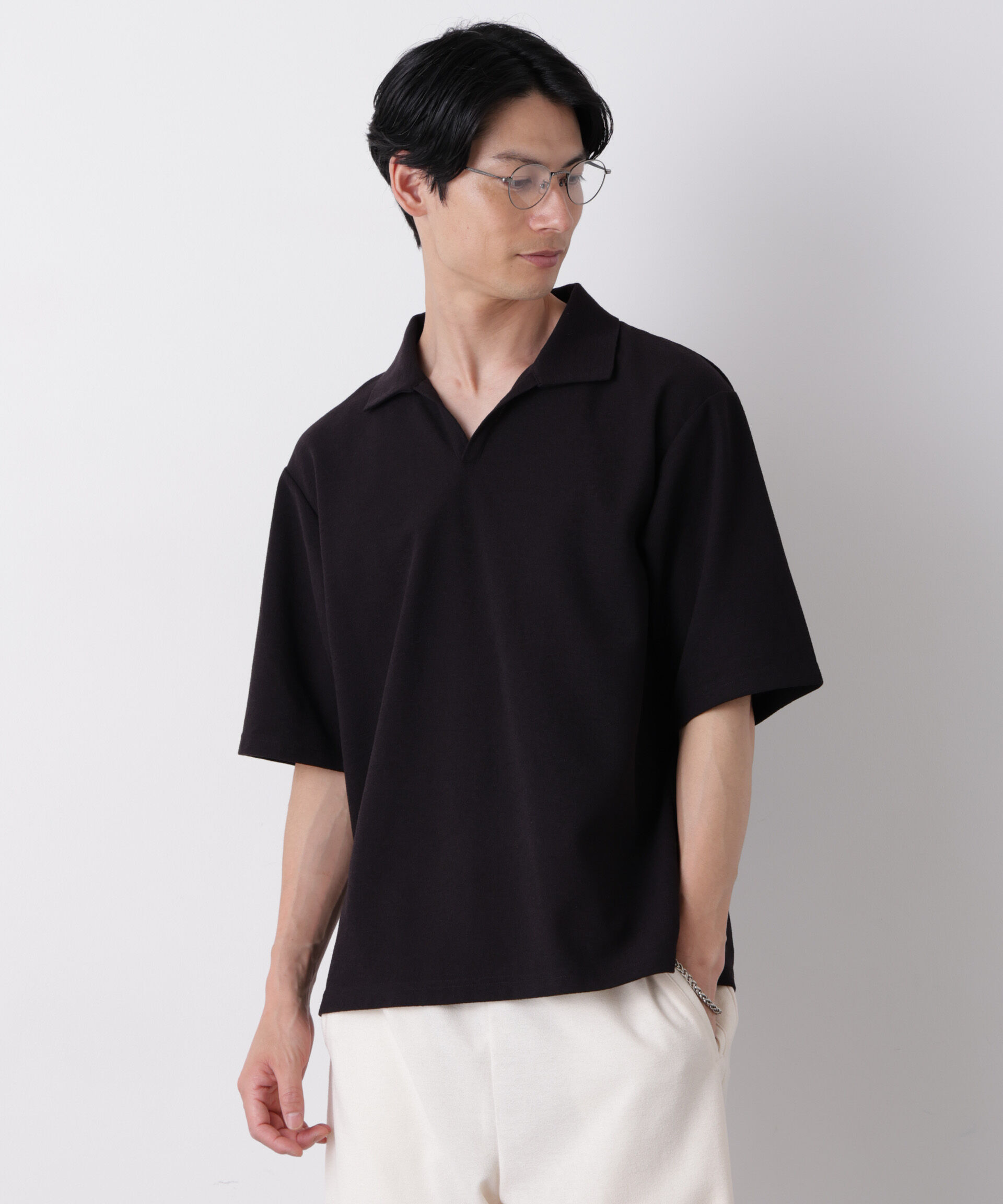 nano･universe「マイクロパイル スキッパーポロシャツ 吸水速乾（セットアップ可）」|Tシャツ・カットソー|