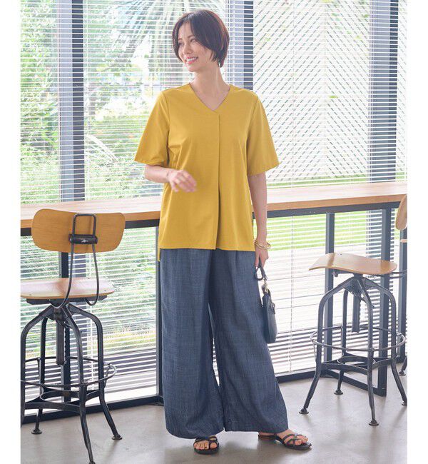 自由区「【洗える・XSサイズあり】テンセルリネンデニムワイド パンツ」|その他|