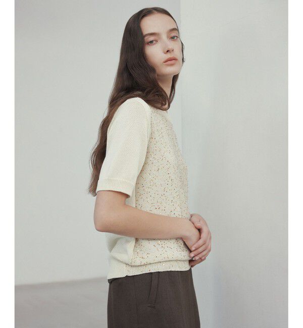 BEIGE,「【洗える】FENNEL / コットンスパンコール半袖ニット」|ニット・セーター|