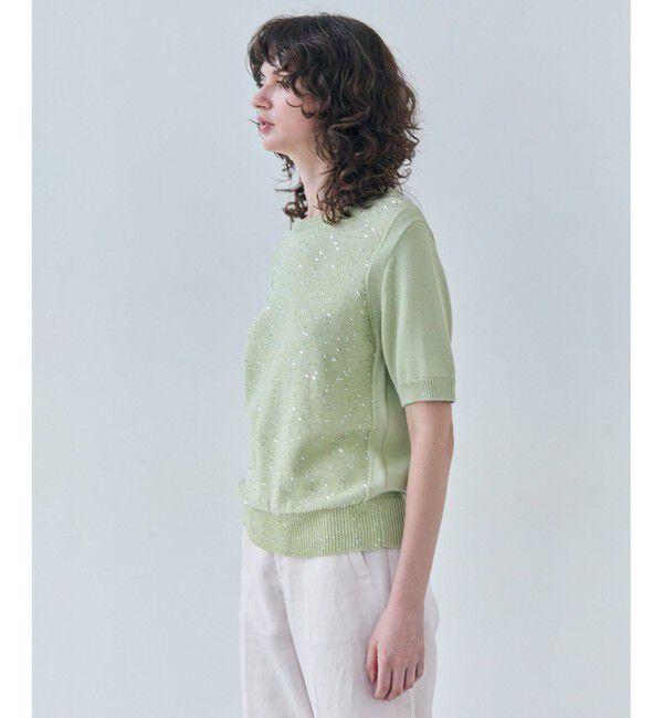 BEIGE,「【洗える】FENNEL / コットンスパンコール半袖ニット」|ニット・セーター|