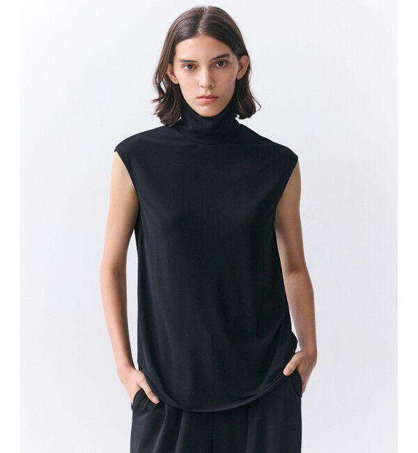 BEIGE,「【ロングセラー・STORY掲載】MELLE / ハイストレッチ ハイネックカットソー」|Tシャツ・カットソー|Black