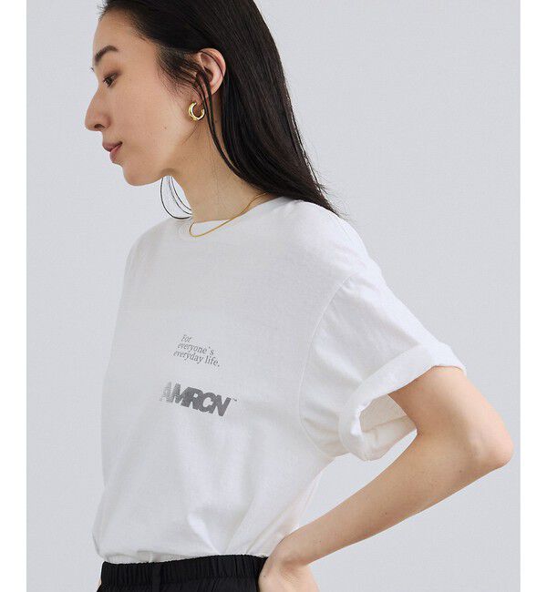 SALON adam et rope'「【Americana（アメリカーナ）】ラフィー丸胴 プリントT / ポイントロゴ」|Tシャツ・カットソー|