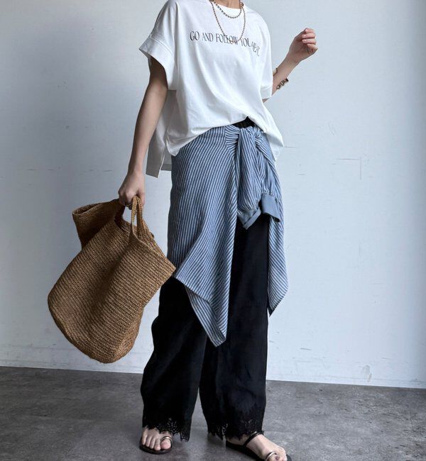  「【WEB限定】ロールアップロゴプリントワイドTEE」|Tシャツ・カットソー|