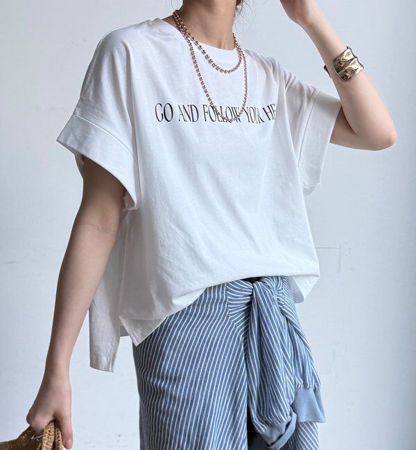  「【WEB限定】ロールアップロゴプリントワイドTEE」|Tシャツ・カットソー|