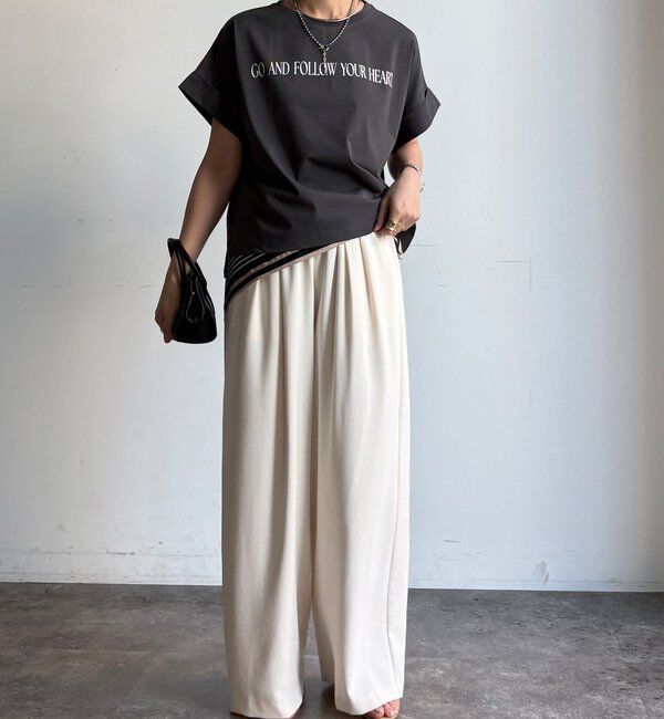  「【WEB限定】ロールアップロゴプリントワイドTEE」|Tシャツ・カットソー|