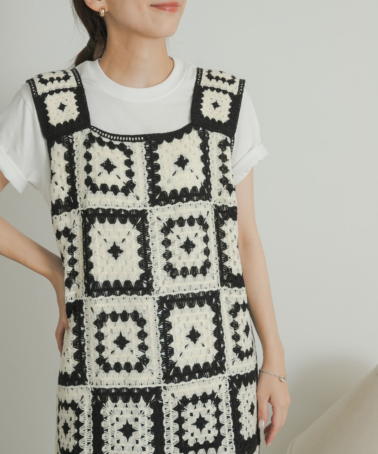 URBAN RESEARCH DOORS「パッチワーククロシェニットワンピース」|ワンピース|