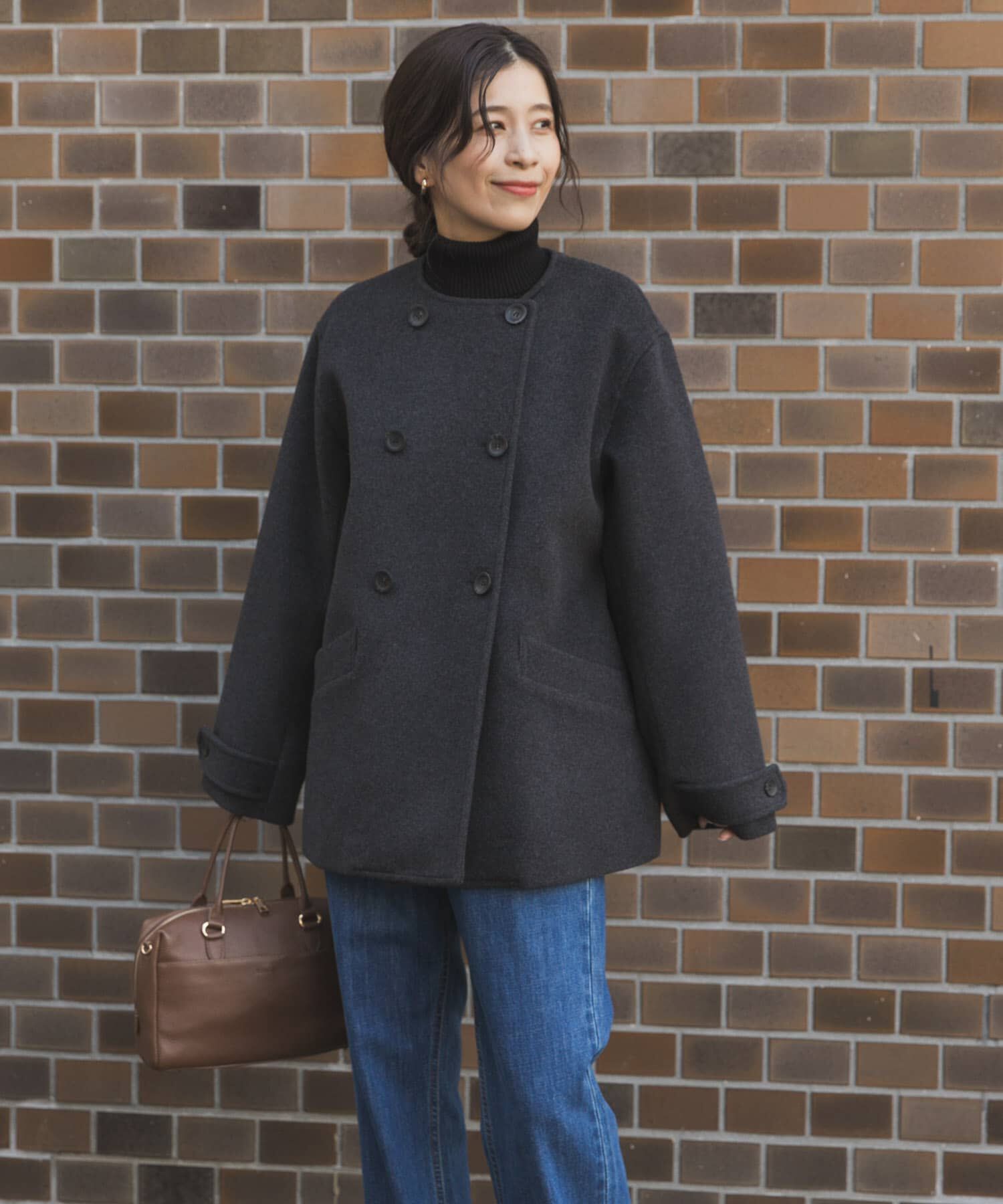 URBAN RESEARCH DOORS「ウールノーカラーコート」|ピーコート|
