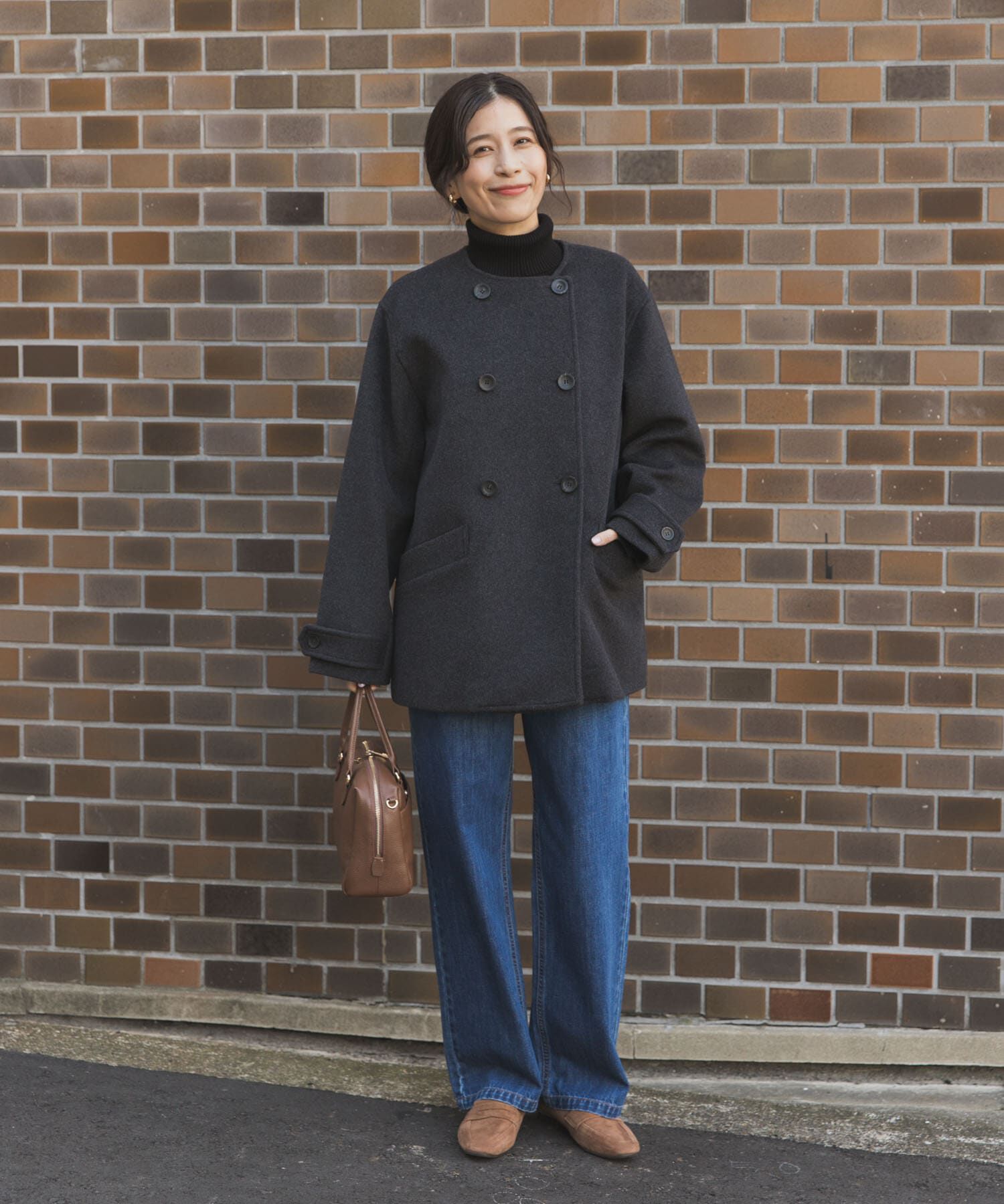 URBAN RESEARCH DOORS「ウールノーカラーコート」|ピーコート|