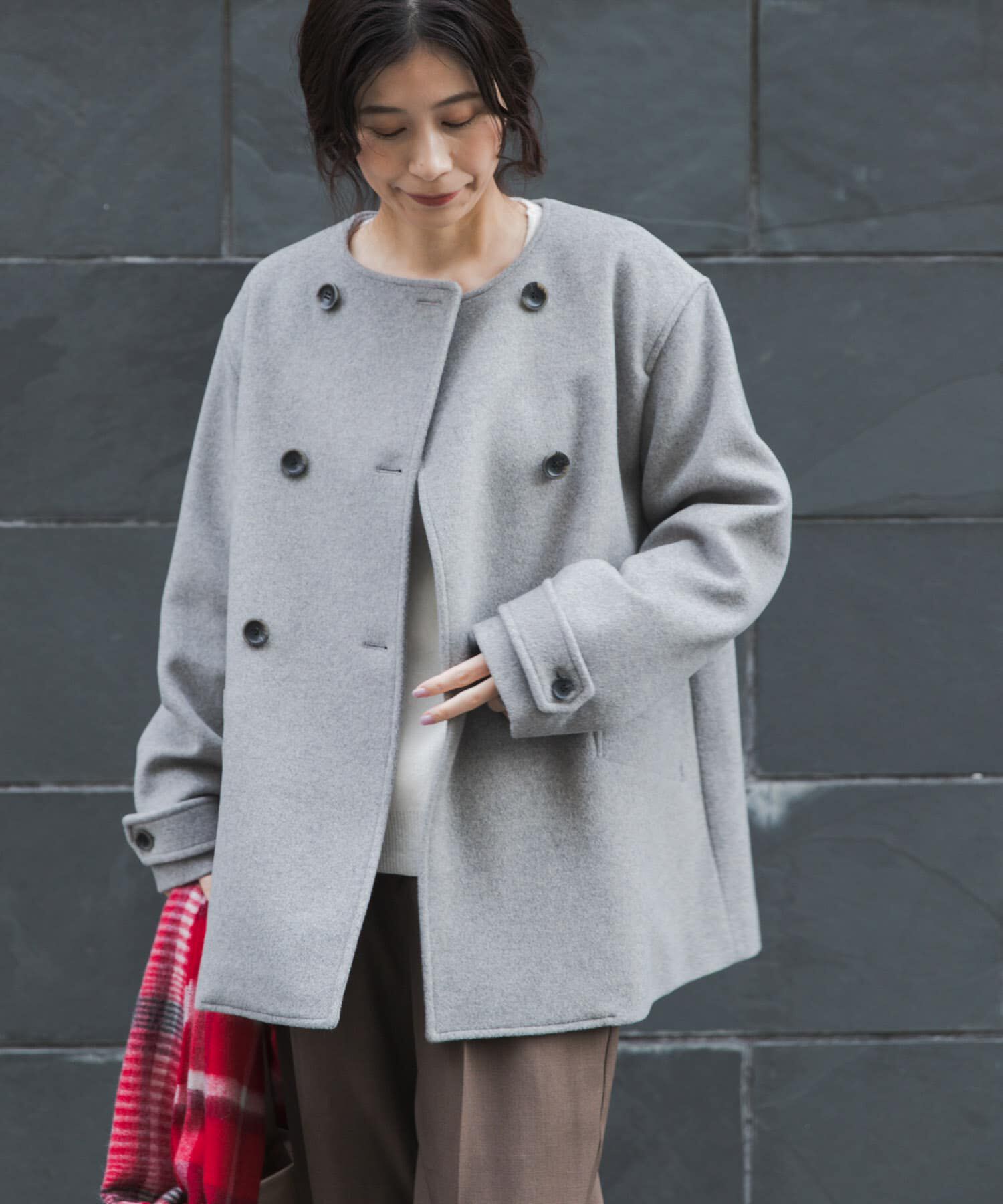 URBAN RESEARCH DOORS「ウールノーカラーコート」|ピーコート|