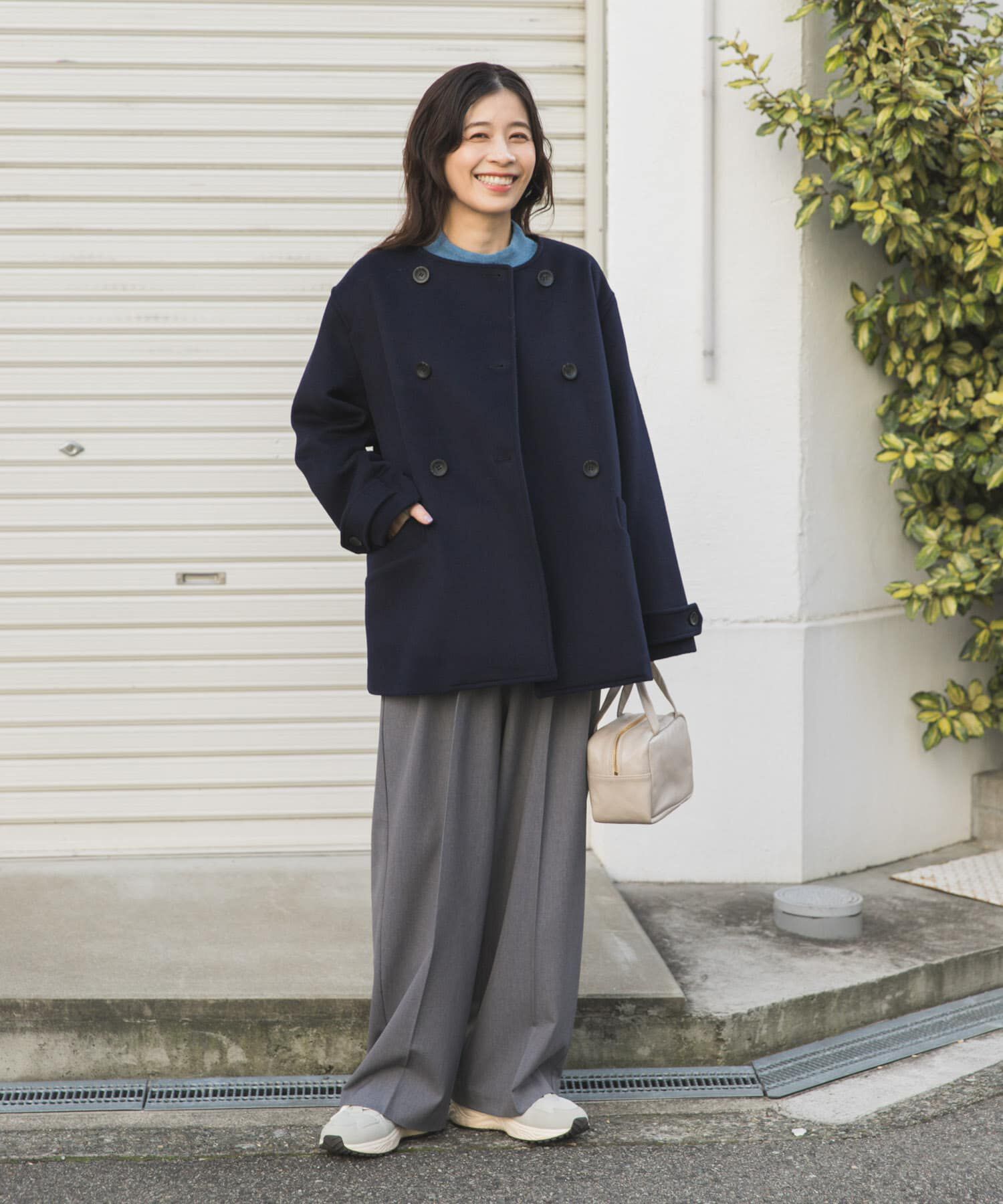 URBAN RESEARCH DOORS「ウールノーカラーコート」|ピーコート|