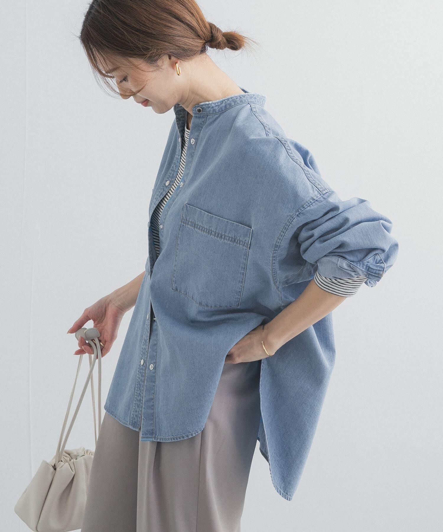 URBAN RESEARCH DOORS「デニムバンドカラーシャツ」|シャツ・ブラウス|