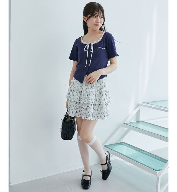 「フロントリボンレイヤード風トップス」|Tシャツ・カットソー|
