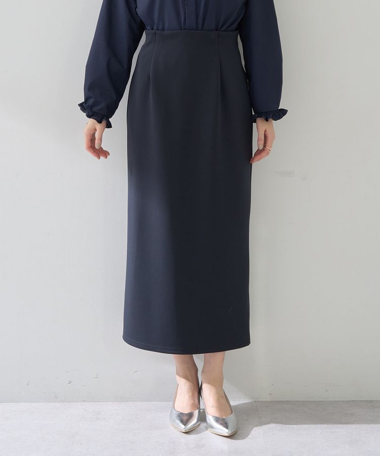 YECCA VECCA「ダンボールニットナロースカート」|タイト|Navy