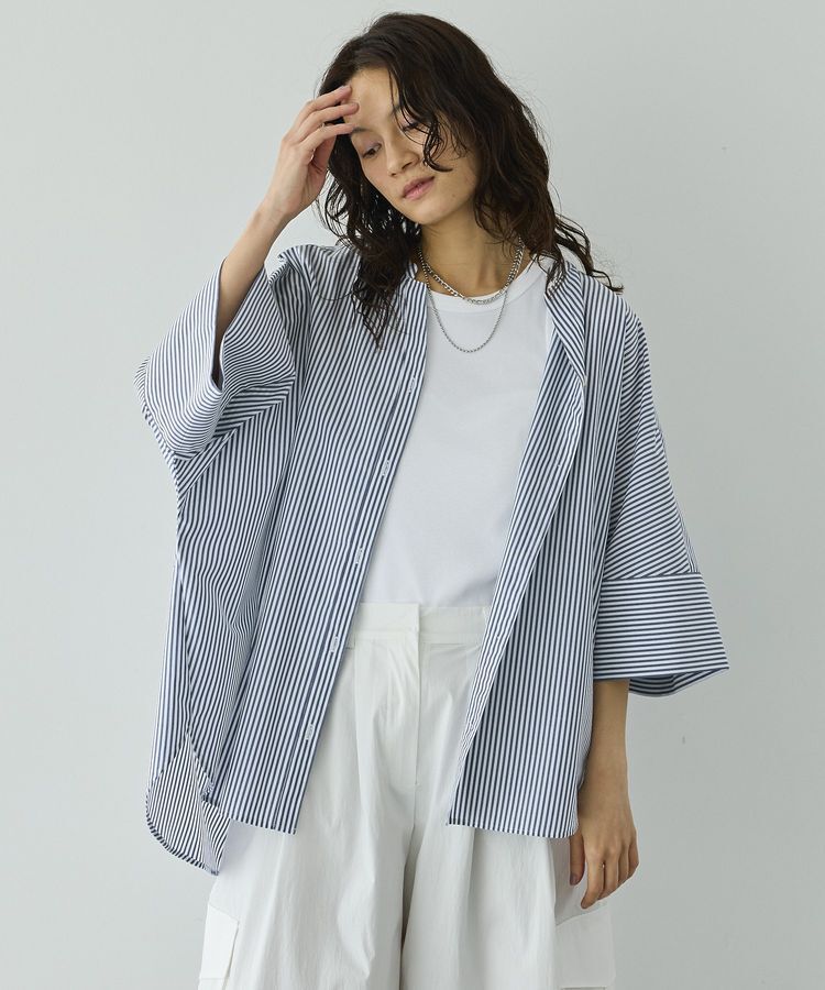 GARAGE OF GOOD CLOTHING「【日本製】ノッチカラードルマンシャツ」|シャツ・ブラウス|Stripe Navy
