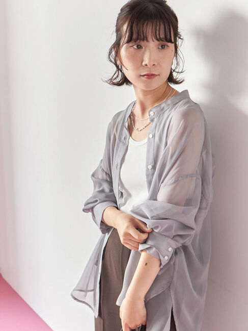 Samansa Mos2 blue「◎バンドカラーシアーシャツ」|シャツ・ブラウス|