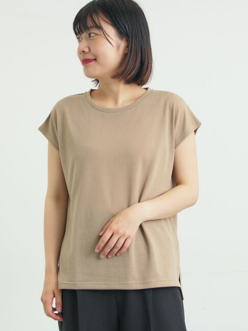 Samansa Mos2「【抗菌、接触冷感】シアー梨地フレンチスリーブTシャツ」|Tシャツ・カットソー|ベージュ
