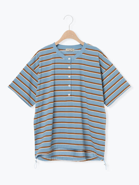 Samansa Mos2「ボーダーヘンリーネックカットソー」|Tシャツ・カットソー|サックスブルー