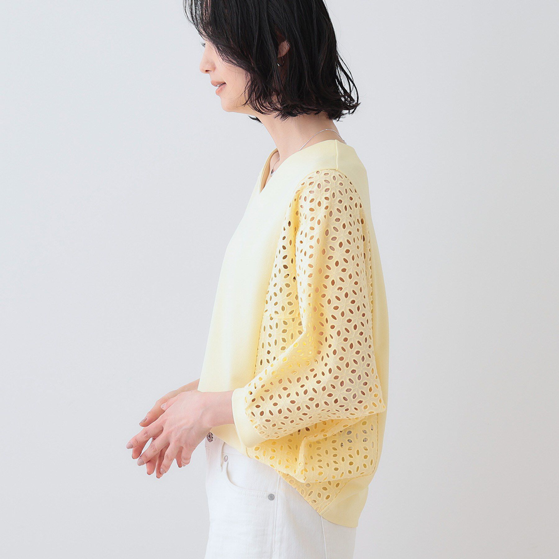 INDIVI「【洗える／体型カバー】レースコンビトップス」|Tシャツ・カットソー|