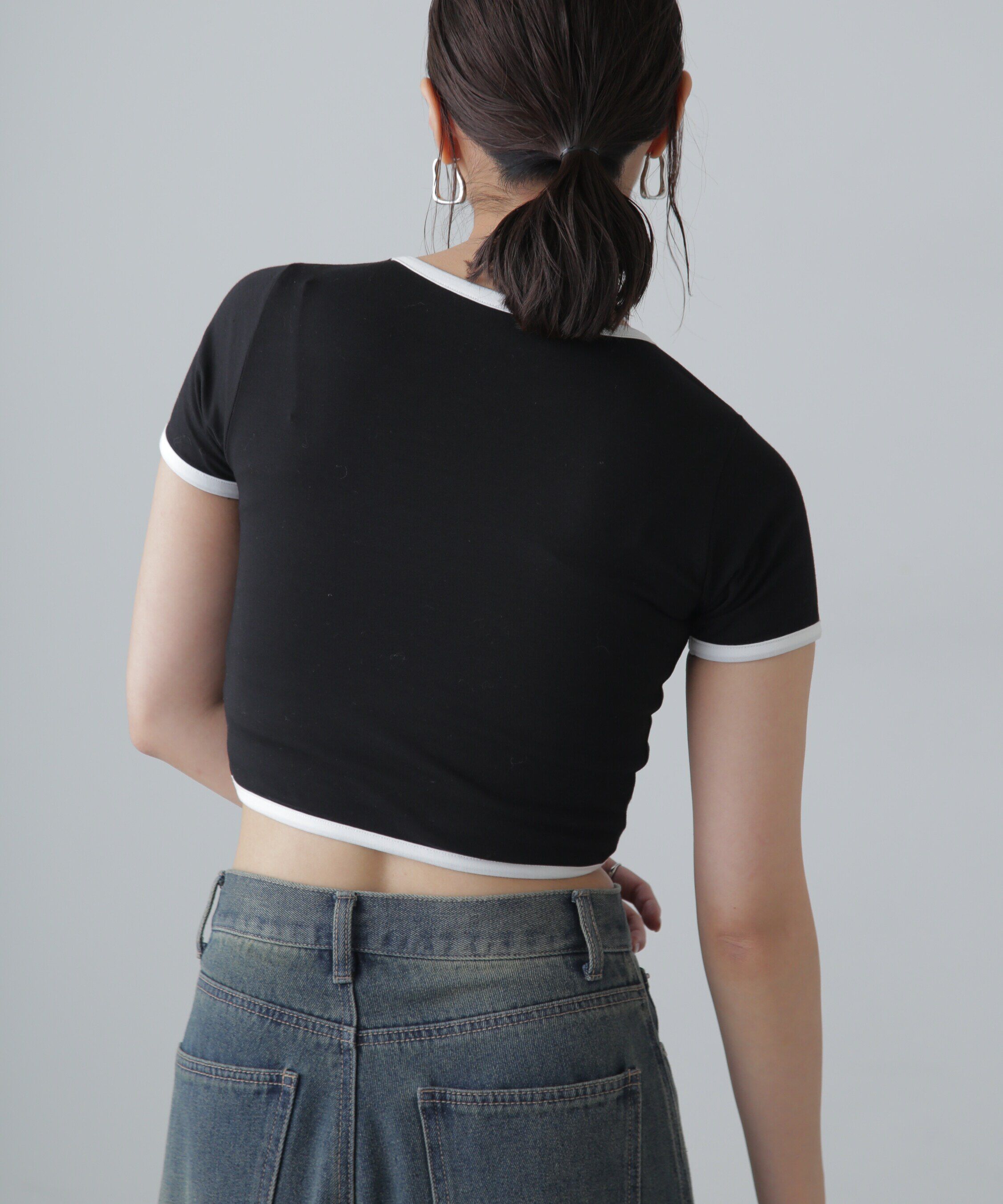  「ショート丈リンガーTシャツ」|Tシャツ・カットソー|