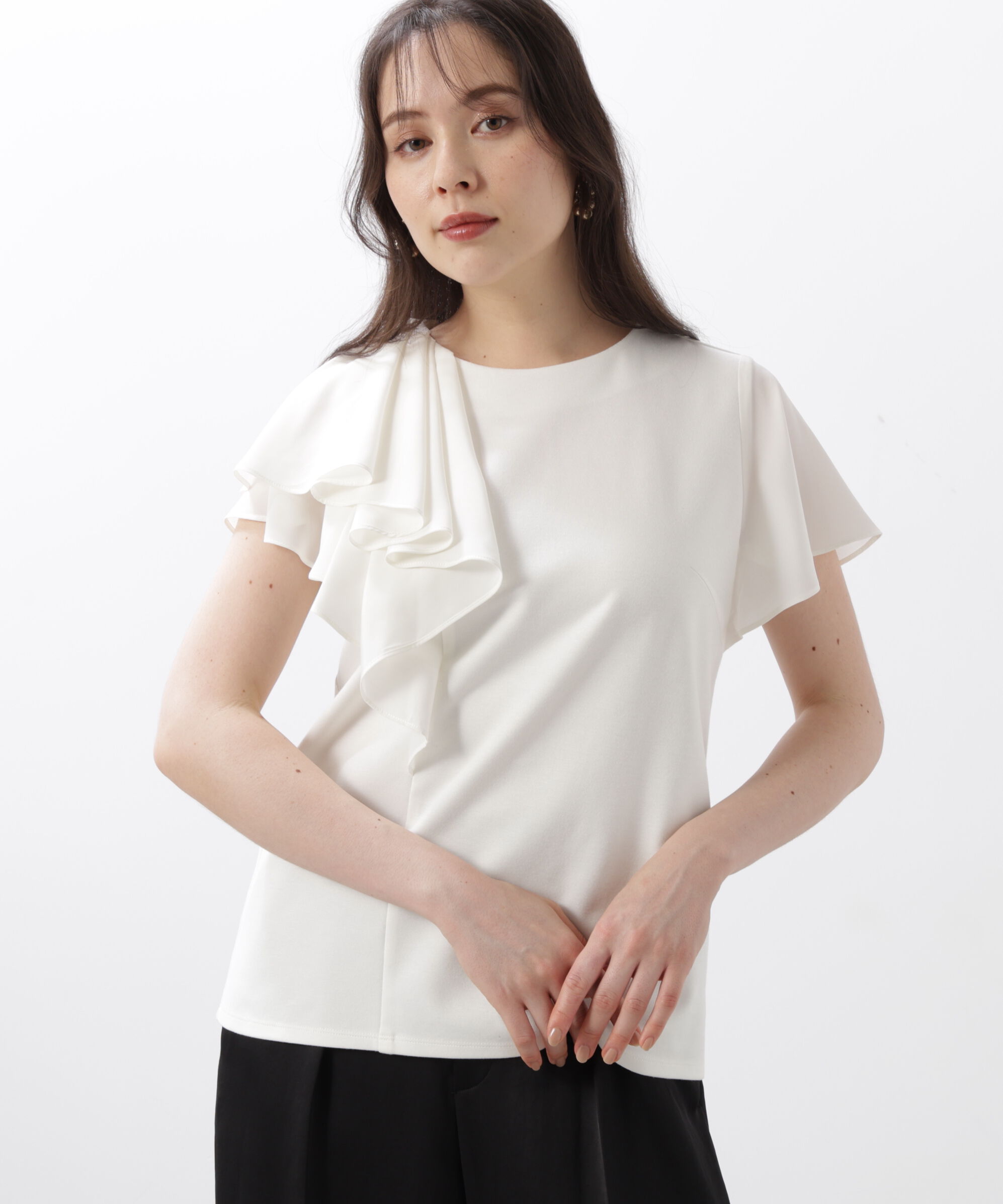  「◆ラッフルコンビカットソープルオーバー」|Tシャツ・カットソー|
