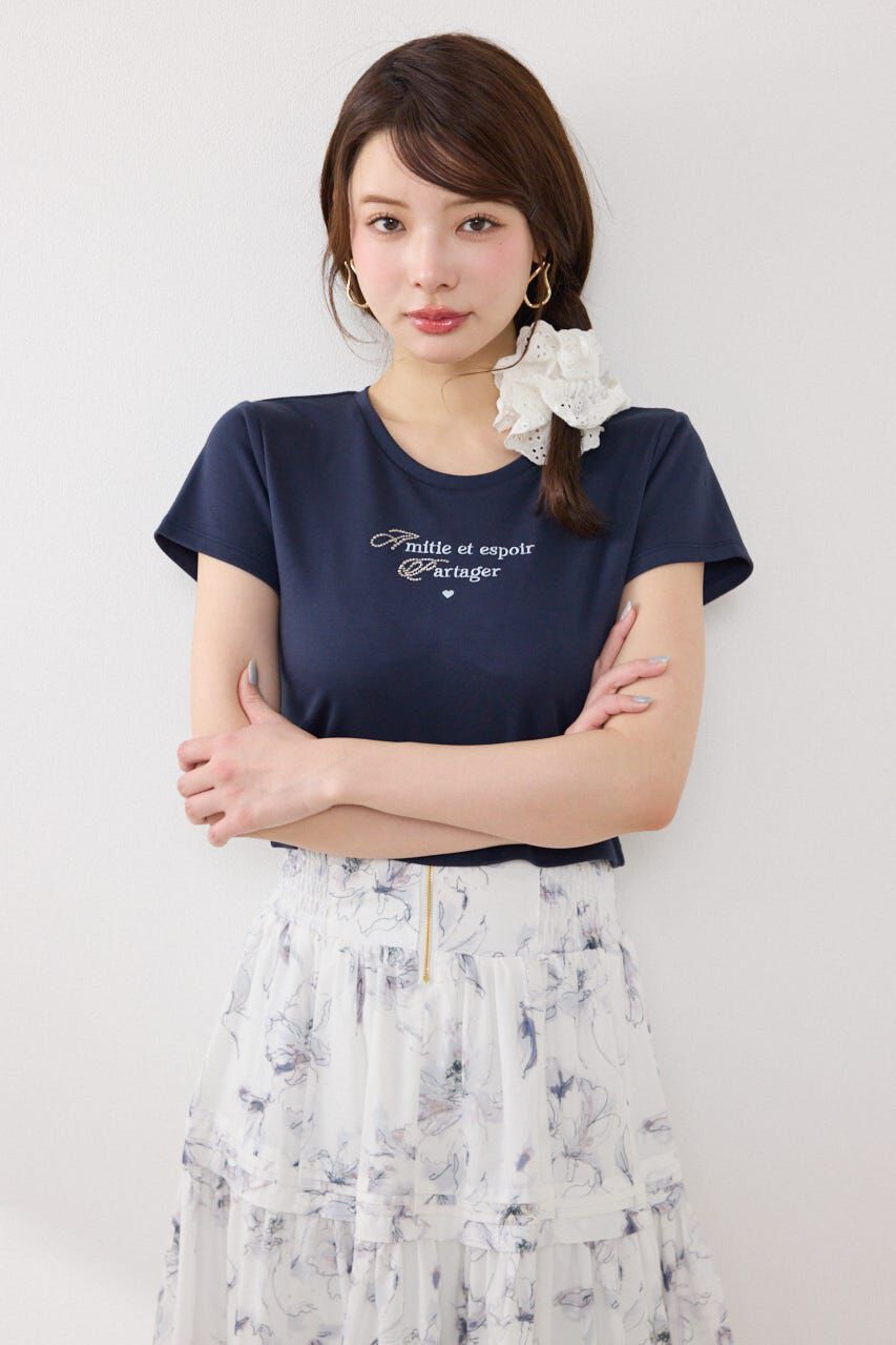 rienda「ラインストーンコンパクトロゴTシャツ」|Tシャツ・カットソー|