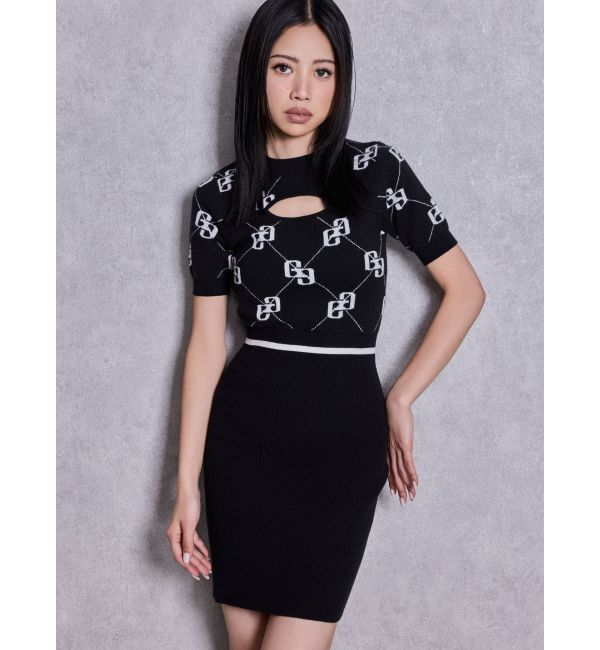 GYDA「GG FRONT OPENニットワンピース」|ワンピース|ブラック