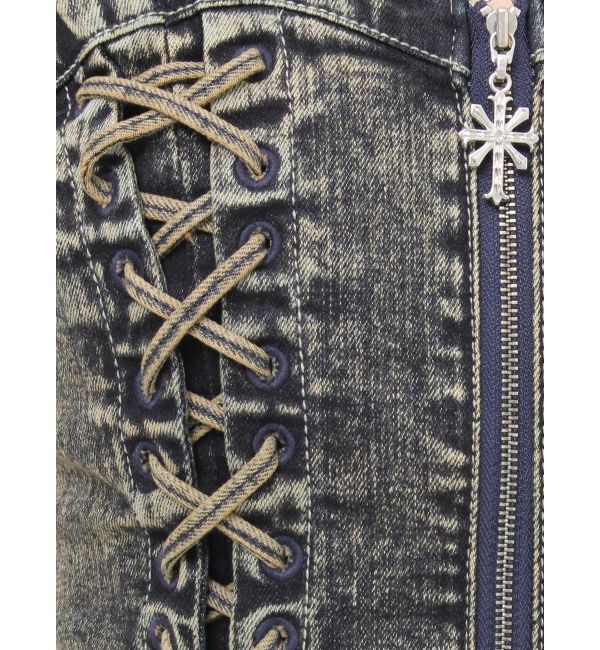 GYDA「sacred edge cross ZIPスカートライクデニムミニワンピース」|ワンピース|