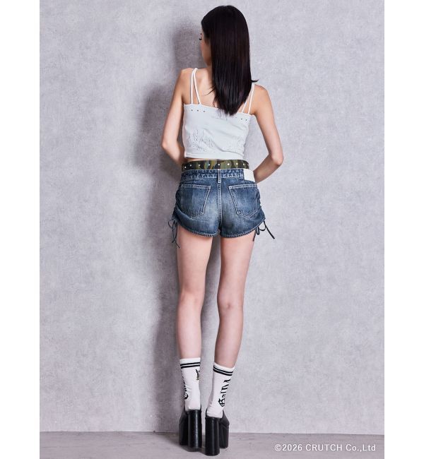 GYDA「ハイウエストcamouflageレイヤードライクショートパンツ」|デニム|