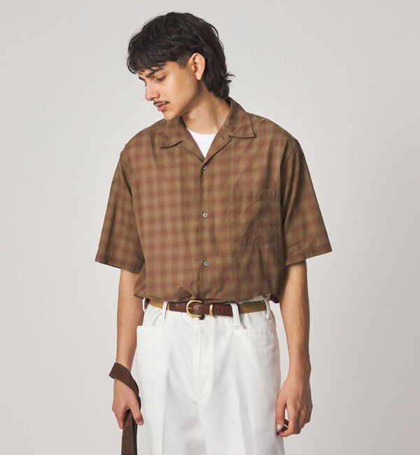 Steven Alan＞ コットン/シルク オンブレーチェック オープンカラー