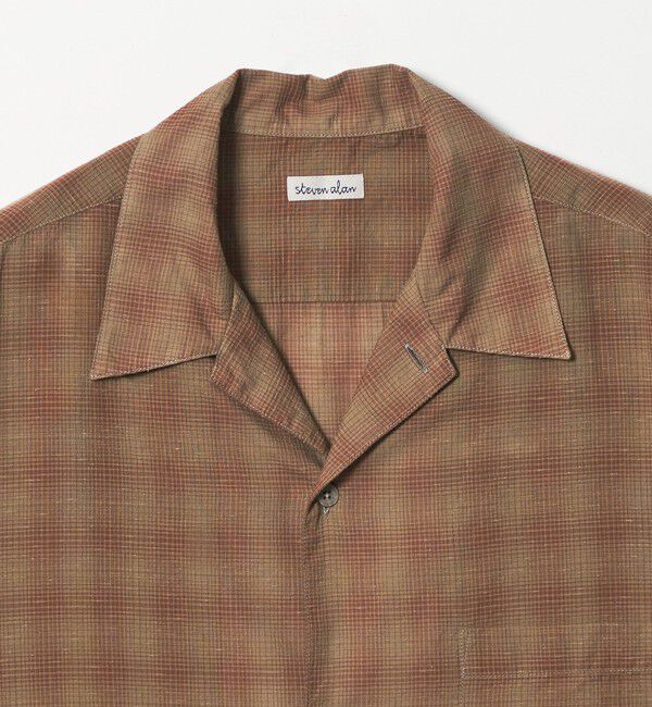 Steven Alan＞ コットン/シルク オンブレーチェック オープンカラー