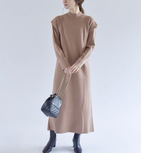 quaranciel「quaranciel:〈手洗い可能〉フェイクレイヤード ニット  ロング ワンピース」|ワンピース|