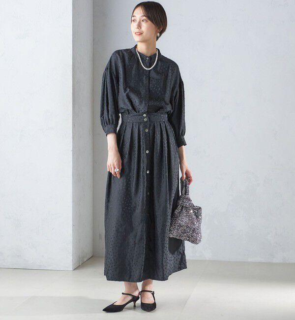 SHIPS for women「〈結婚式・パーティ〉【SHIPS別注】APUPIL:〈手洗い可能〉ジャカード 7分袖 ワンピース」|ワンピース|
