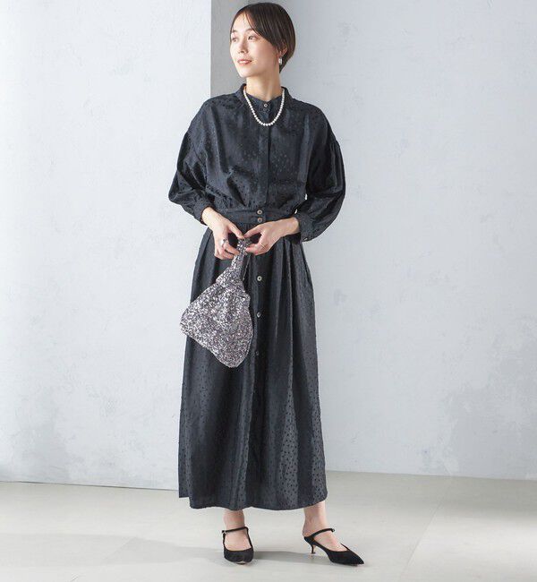 SHIPS for women「〈結婚式・パーティ〉【SHIPS別注】APUPIL:〈手洗い可能〉ジャカード 7分袖 ワンピース」|ワンピース|