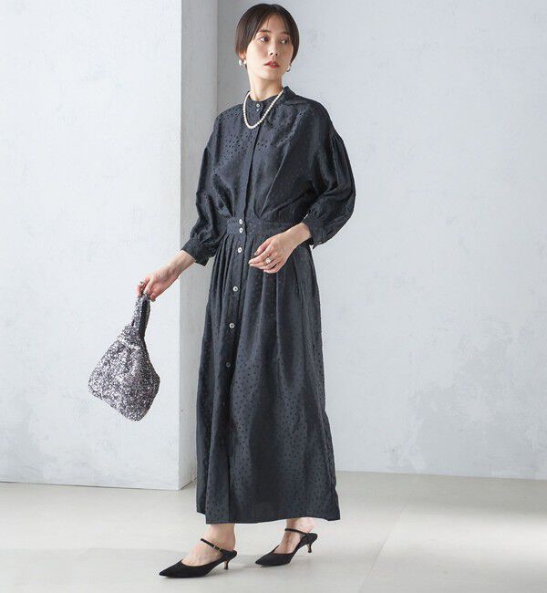 SHIPS for women「〈結婚式・パーティ〉【SHIPS別注】APUPIL:〈手洗い可能〉ジャカード 7分袖 ワンピース」|ワンピース|