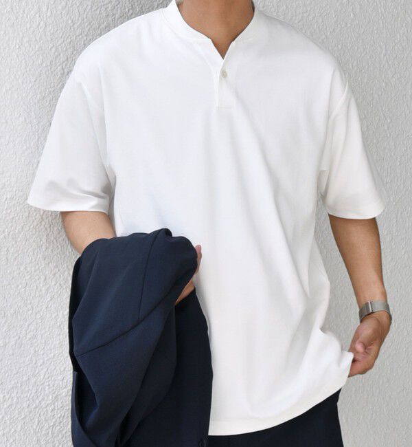 SHIPS any「SHIPS any:〈接触冷感・遮熱・UVカット機能等〉サマーファンクション 鹿の子 ヘンリーネック Tシャツ◆」|Tシャツ・カットソー|
