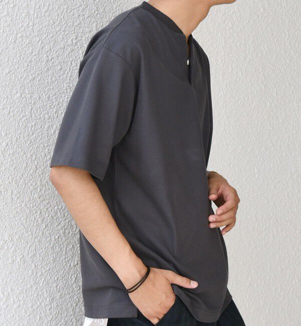 SHIPS any「SHIPS any:〈接触冷感・遮熱・UVカット機能等〉サマーファンクション 鹿の子 ヘンリーネック Tシャツ◆」|Tシャツ・カットソー|