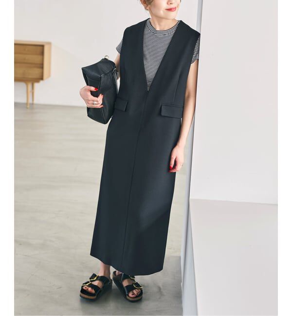 Spick and Span「《WEB限定 / 追加予約》ダブルクロスVネックワンピース」|ワンピース|ブラック