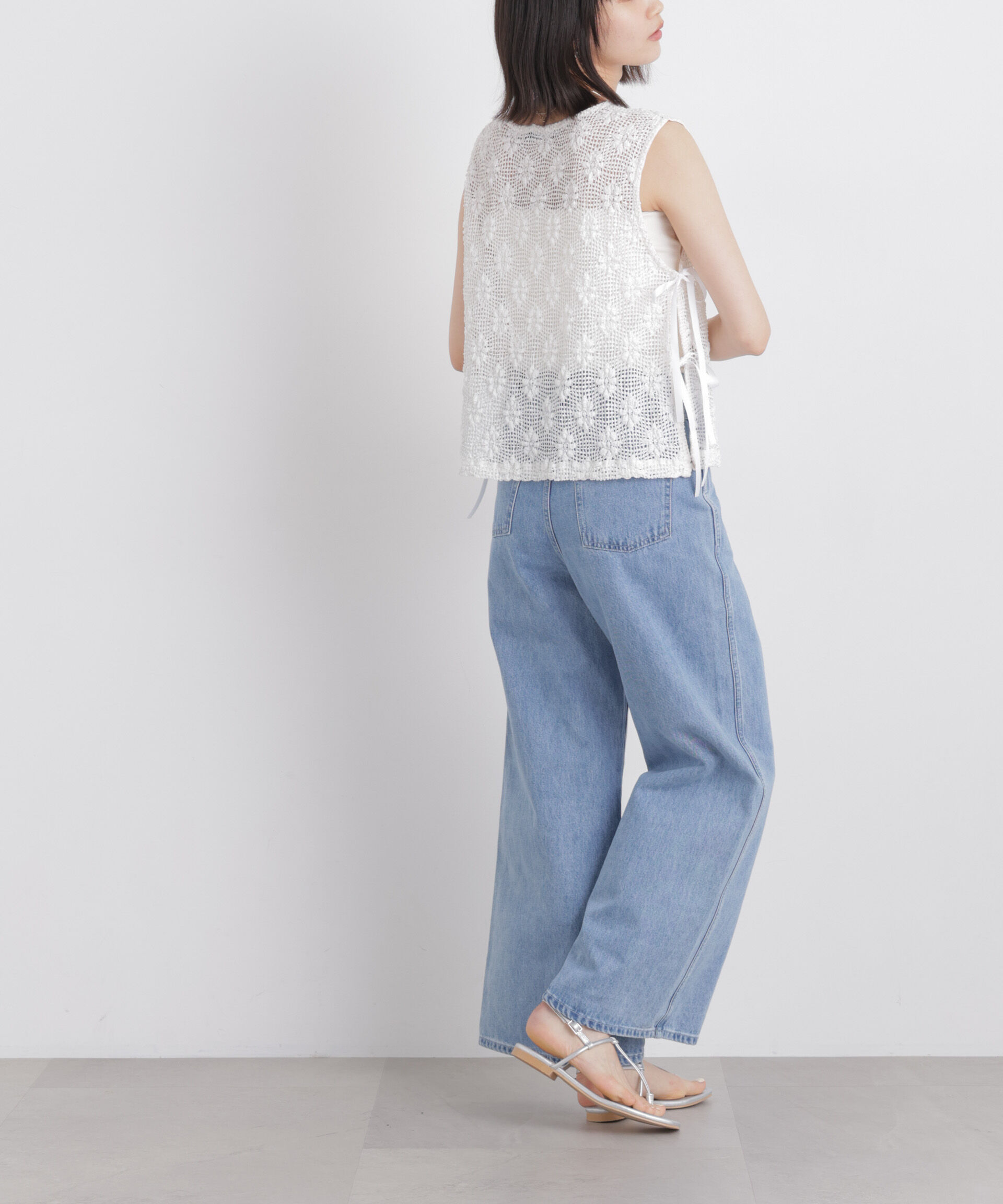 nano･universe「フラワー柄カットレースサイドリボントップス(セットアップ可)」|Tシャツ・カットソー|