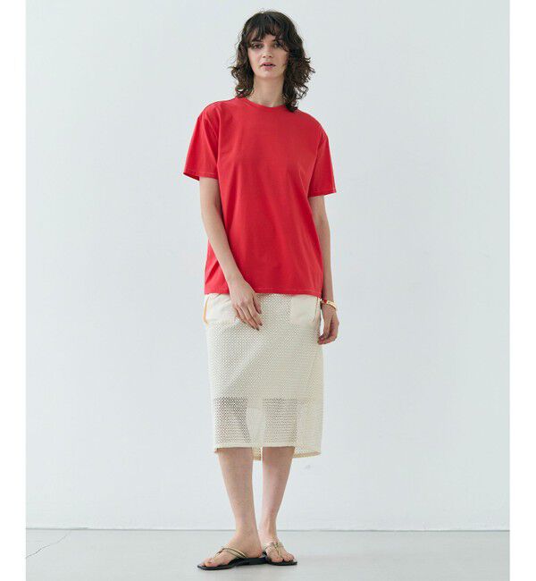 BEIGE,「【洗える】VERONICA / カラーステッチ半袖クルーネックＴシャツ」|Tシャツ・カットソー|