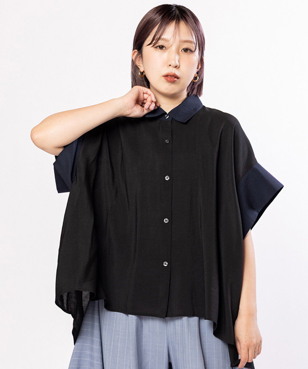  「バイカラーバックギャザーブラウス」|シャツ・ブラウス|BLACK