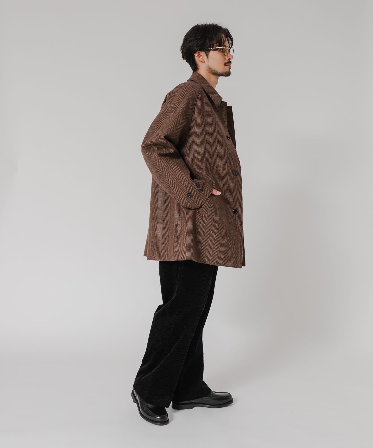 URBAN RESEARCH「WINDPROOF TWEED HALF COAT」|ノーカラーコート|