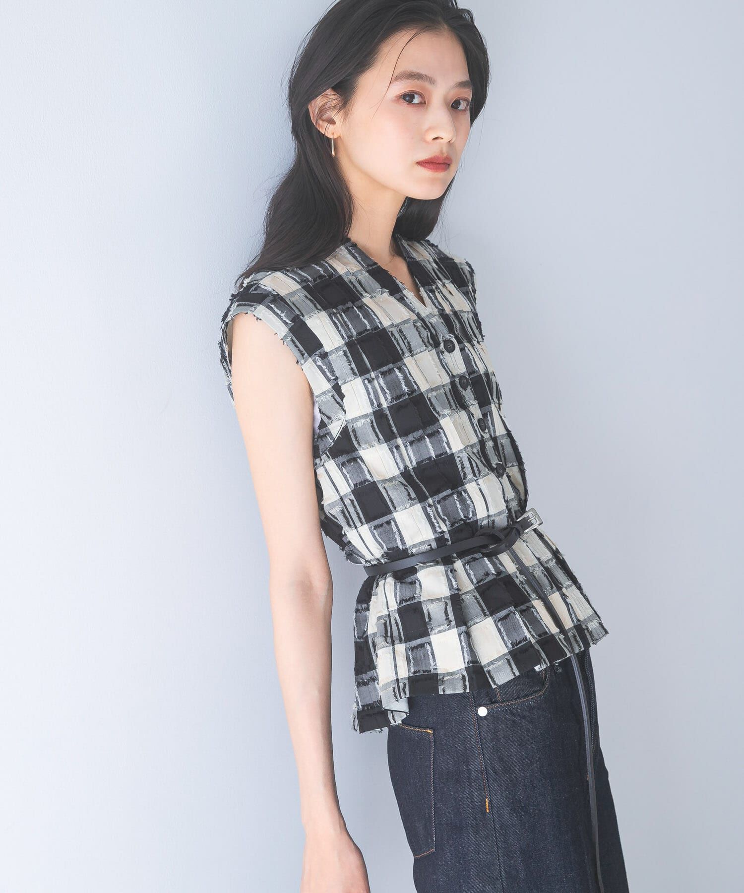 URBAN RESEARCH ROSSO「チェックジャガードタックデザインブラウス」|シャツ・ブラウス|