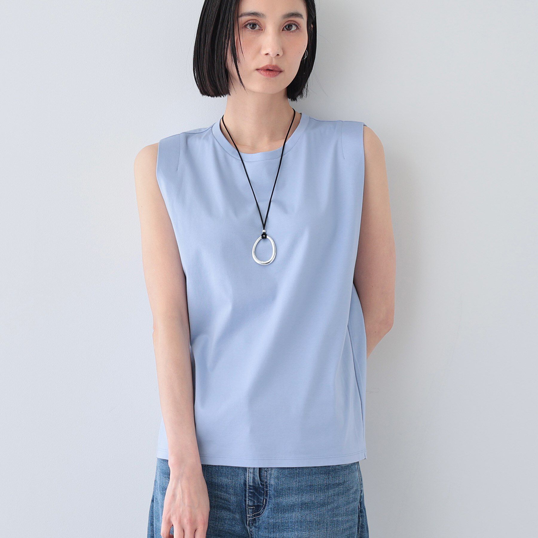 INDIVI「【洗える】きれいめノースリーブトップス」|Tシャツ・カットソー|サックスブルー(09